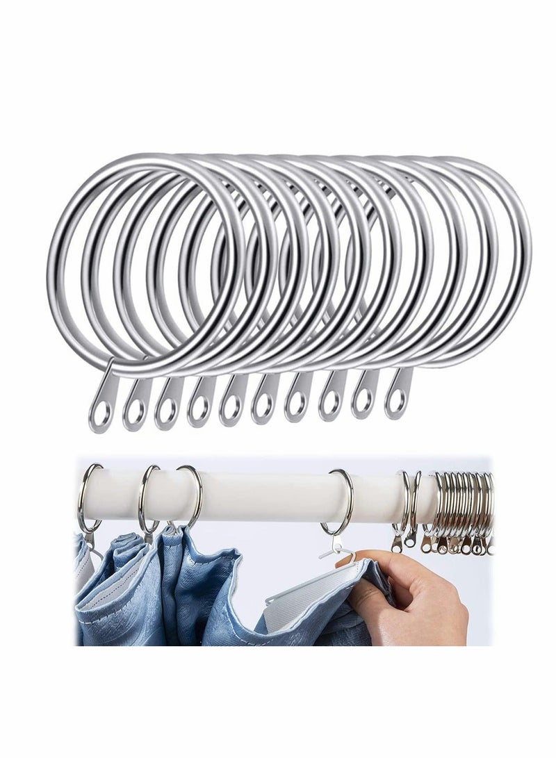 Y&D Curtain Rings,20pcs 32mm Metal Drapery Pole Rod Rings with Fixed Eyes & 20pcs Plastic Hooks,Silver Hanging for Curtains and Rods Silver - Image 5
