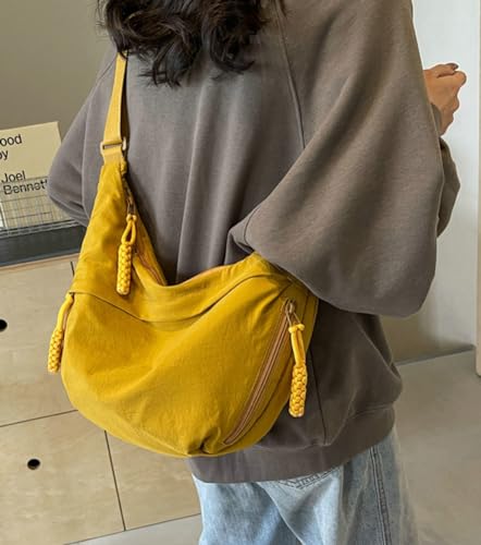 Rungion Hobo Bag for Women Men Crescent Shoulder Bag Retro Nylon Canvas Crossbody Bag Slouchy Corduroy Dumpling Bag Purse - Image 3