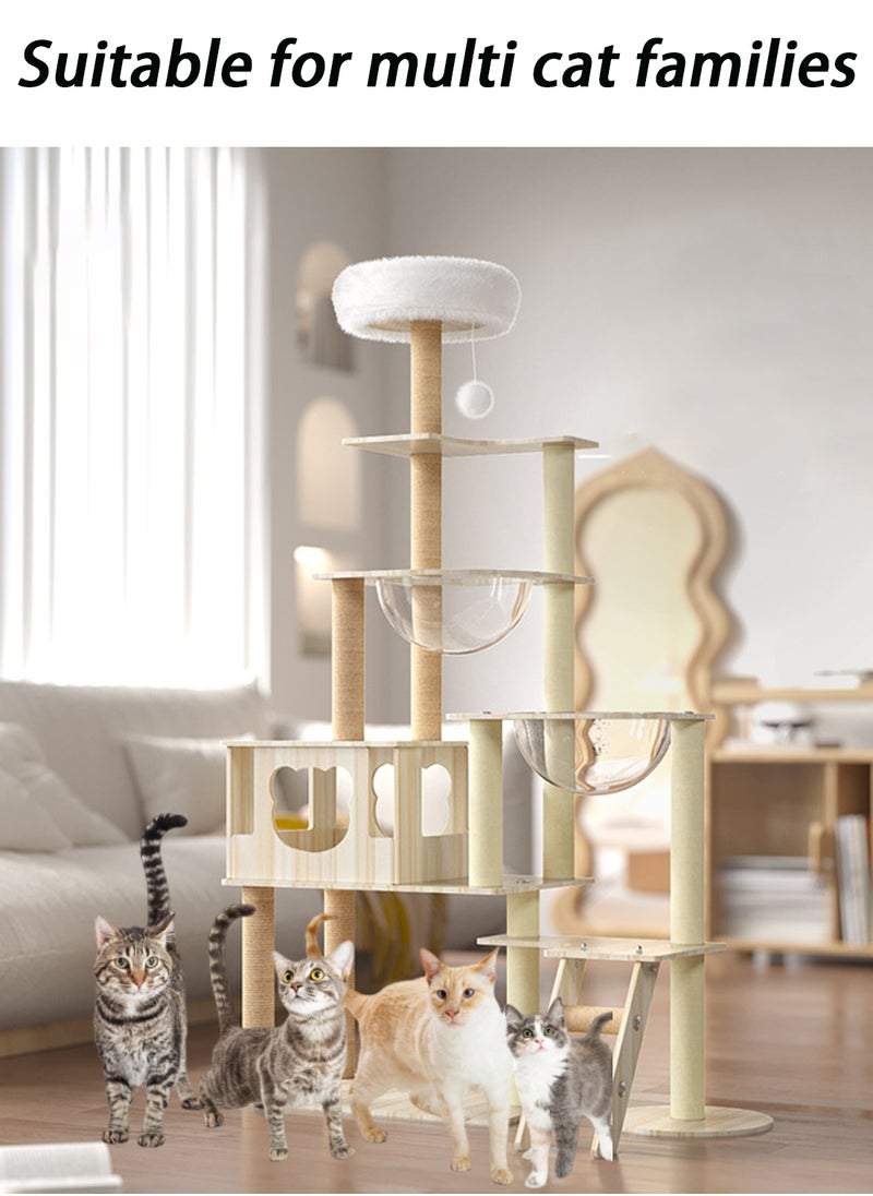 Kidle - Multi-layer Cat Tree Large Cat Climbing Frame Solid Wood Cat Tower Cat Jumping Platform Cat Scratching Post Cat Bed Cat Toys - Image 1