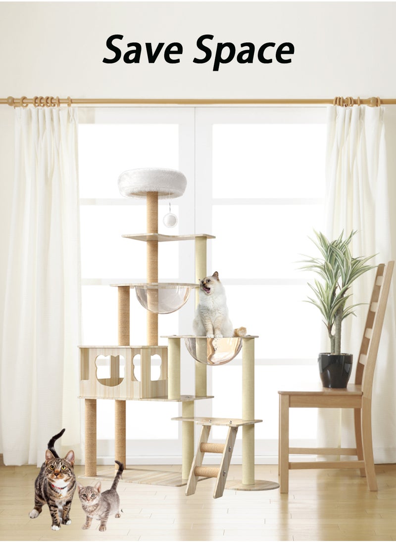 Kidle - Multi-layer Cat Tree Large Cat Climbing Frame Solid Wood Cat Tower Cat Jumping Platform Cat Scratching Post Cat Bed Cat Toys - Image 1