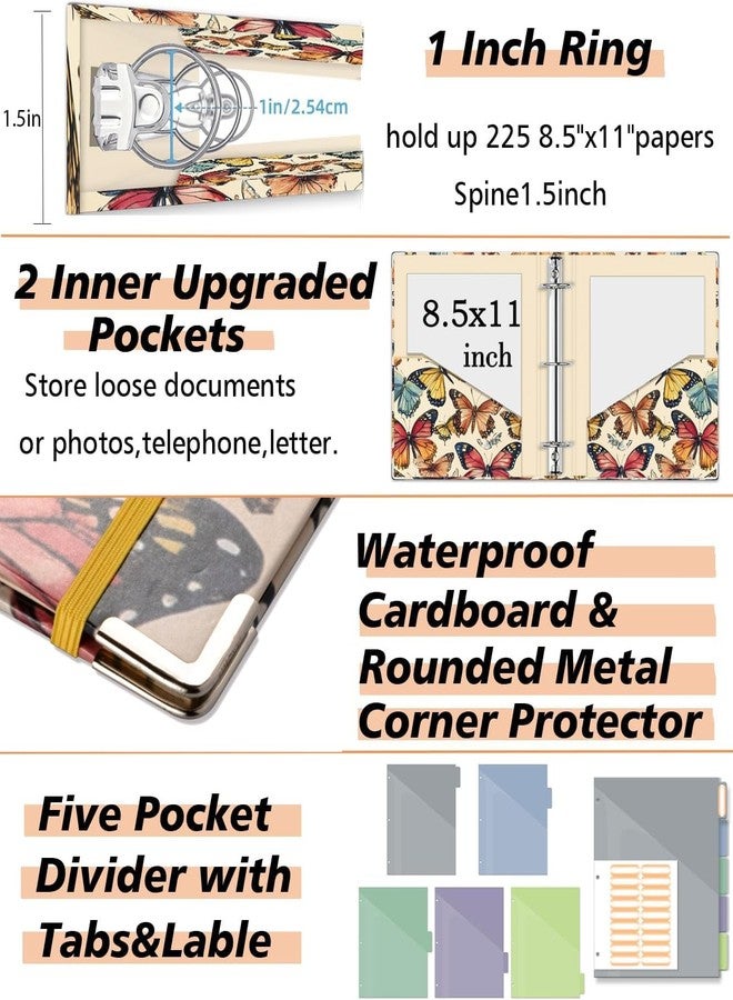 BVSSX 3 Ring Binder 1 Inch,BVSSX Three Ring Binders Organizer with Clipboard, 5-Tabs Pockets Dividers, Plastic Folder, 18 Divider Stikers,Pen Loop (Butterfly, Letter Size) - Image 5