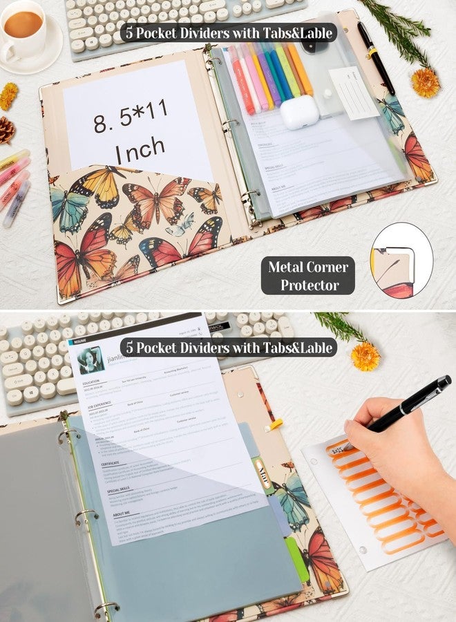 BVSSX 3 Ring Binder 1 Inch,BVSSX Three Ring Binders Organizer with Clipboard, 5-Tabs Pockets Dividers, Plastic Folder, 18 Divider Stikers,Pen Loop (Butterfly, Letter Size) - Image 4