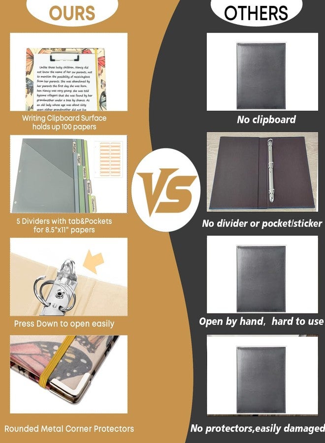BVSSX 3 Ring Binder 1 Inch,BVSSX Three Ring Binders Organizer with Clipboard, 5-Tabs Pockets Dividers, Plastic Folder, 18 Divider Stikers,Pen Loop (Butterfly, Letter Size) - Image 2
