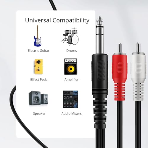 TNP Products TNP Premium 6 Ft 1/4 Inch (6.35mm) TRS to Dual RCA Y Splitter, Balanced TRS Cable, 1/4 Inch to RCA Adapter, Red and White - Image 5