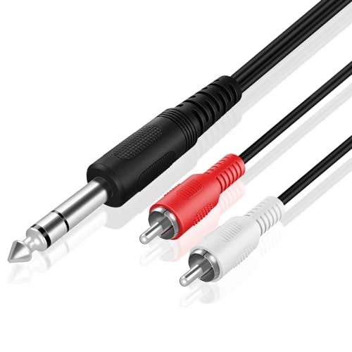 TNP Products TNP Premium 6 Ft 1/4 Inch (6.35mm) TRS to Dual RCA Y Splitter, Balanced TRS Cable, 1/4 Inch to RCA Adapter, Red and White - Image 1
