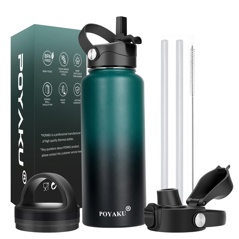 POYAKU 32oz Insulated Stainless Steel Water Bottle with Straw & Spout Lid, Double Wall Sweat-proof BPA Free to Keep Beverages Cold For 24Hrs or Hot For 12Hrs - Image 1