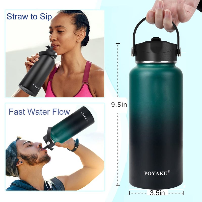 POYAKU 32oz Insulated Stainless Steel Water Bottle with Straw & Spout Lid, Double Wall Sweat-proof BPA Free to Keep Beverages Cold For 24Hrs or Hot For 12Hrs - Image 3