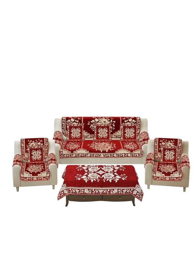 Dazzling DECOR Sofa Seater Slip Covers with Arm and Cushion and Table - 3+2 Seater Velvet Sofa Set for Single Sofa Couch - 5 Seater Sofa Seat Protector Slip and Back, 2702_Maroon - Image 2