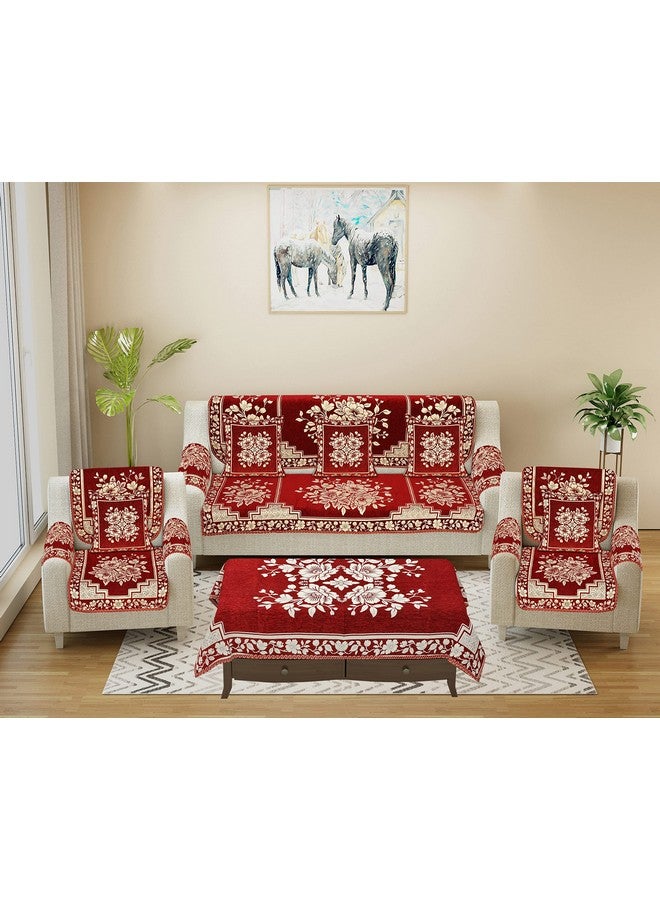 Dazzling DECOR Sofa Seater Slip Covers with Arm and Cushion and Table - 3+2 Seater Velvet Sofa Set for Single Sofa Couch - 5 Seater Sofa Seat Protector Slip and Back, 2702_Maroon - Image 1