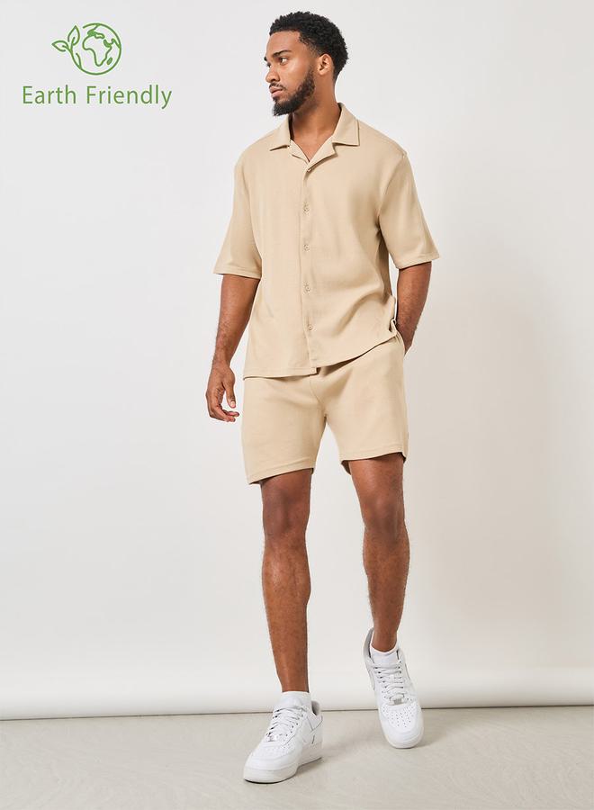 Styli Solid Revere Collar Shirt & Shorts Co-Ord Set - Image 1