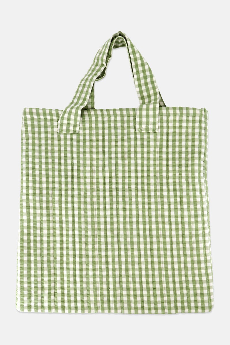 Muy Mucho Women Checkered Tote Bag 47 x H 44 x L 1 x W cm, Green - Image 1