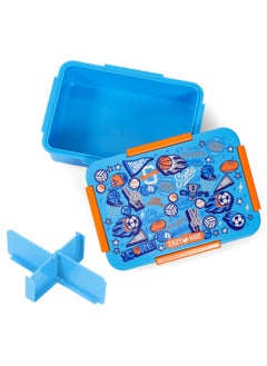 Eazy Kids صندوق غداء بينتو قابل للتحويل بمساحة 1، 2، 3، 4 حجرات، بتصميم كرة قدم - أزرق، 850 مل  - Image 3