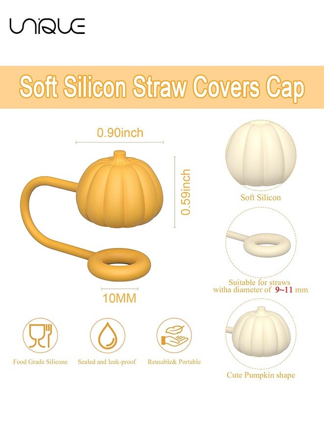 Unique 5 PCS Dustproof Straw Cap, Reusable Silicone Straw Lid Protector,Cartoon Pattern Plugs,for 0.4"/10mm Straw Fitting (Pumpkin) - Image 2