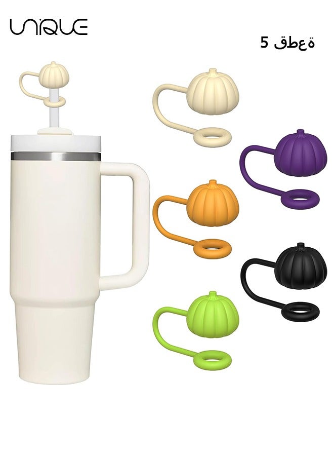 Unique 5 PCS Dustproof Straw Cap, Reusable Silicone Straw Lid Protector,Cartoon Pattern Plugs,for 0.4"/10mm Straw Fitting (Pumpkin) - Image 1