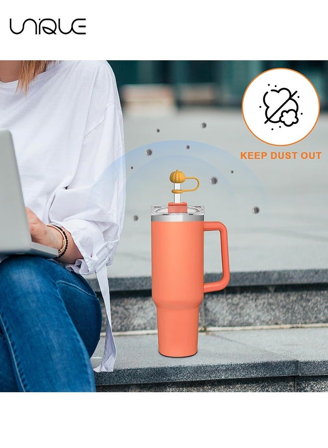 Unique 5 PCS Dustproof Straw Cap, Reusable Silicone Straw Lid Protector,Cartoon Pattern Plugs,for 0.4"/10mm Straw Fitting (Pumpkin) - Image 5