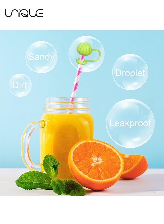 Unique 5 PCS Dustproof Straw Cap, Reusable Silicone Straw Lid Protector,Cartoon Pattern Plugs,for 0.4"/10mm Straw Fitting (Pumpkin) - Image 3