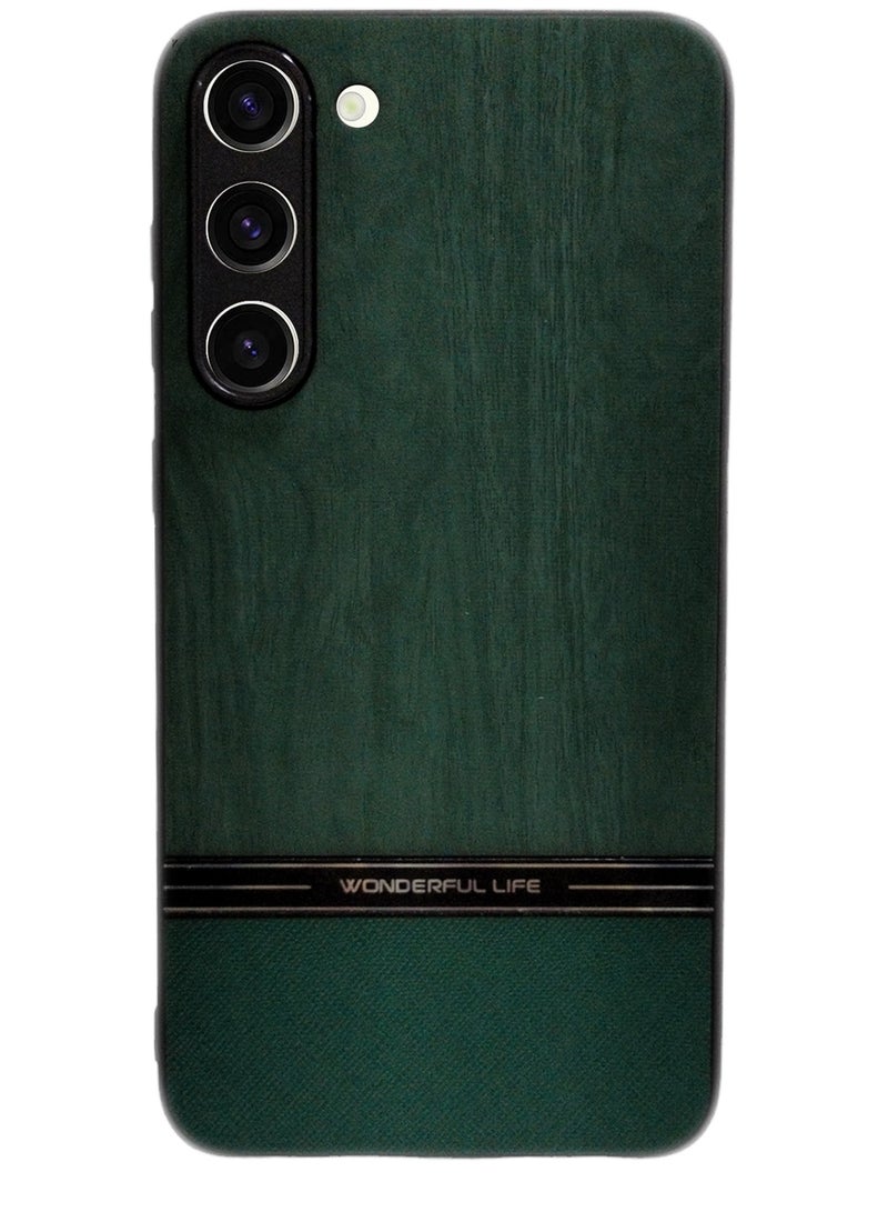 Shockproof Wood Grain Skin PU and TPU Shockproof Luxury Phone Case for Samsung Galaxy S23 Plus (Green)