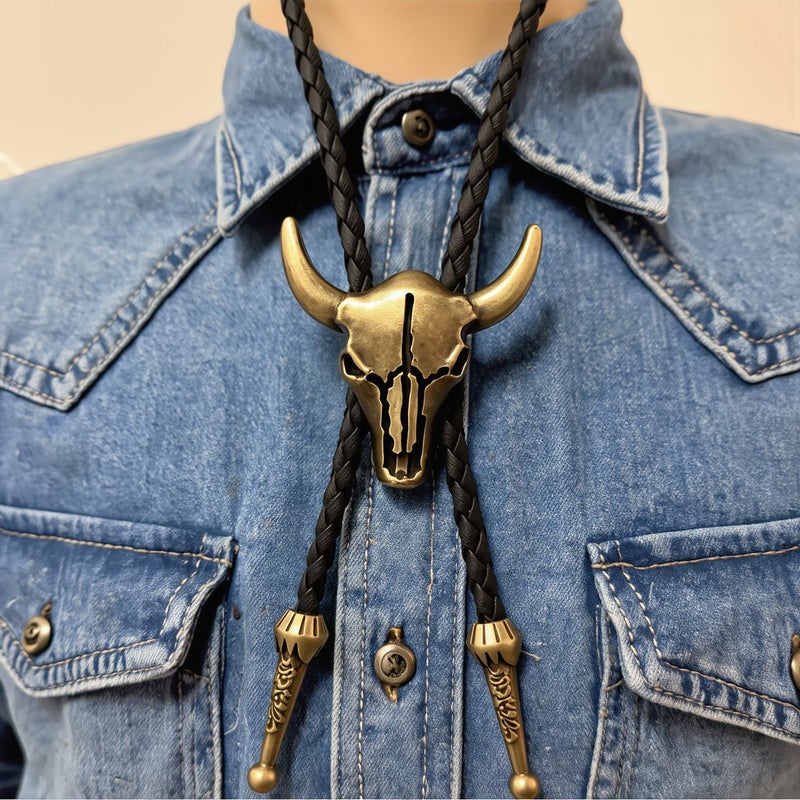 Unisex Bolo Tie Bull Head Western Cowboy Accessory For Couple Pair Use - Image 3