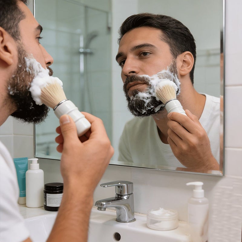 Men Shaving Brush With Soft Nylon Bristles Professional Barber Foam Bowl Lathering Wand Stirring Rod Beard Cleaning And Care Tool - Image 3