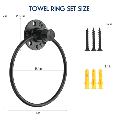 ROXLLGJC Industrial Towel Ring Rustic Pipe Hand Towel Holder Wall Mounted for Bathroom - Image 4