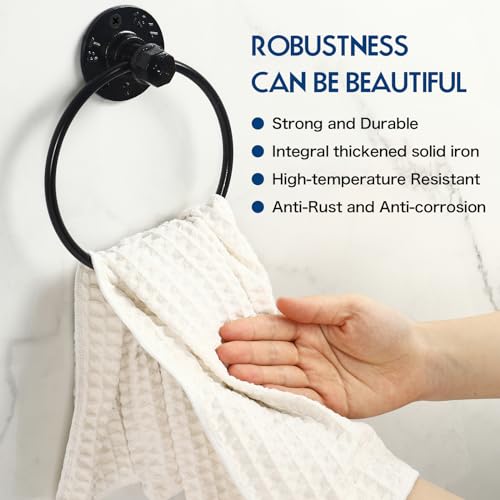ROXLLGJC Industrial Towel Ring Rustic Pipe Hand Towel Holder Wall Mounted for Bathroom - Image 5