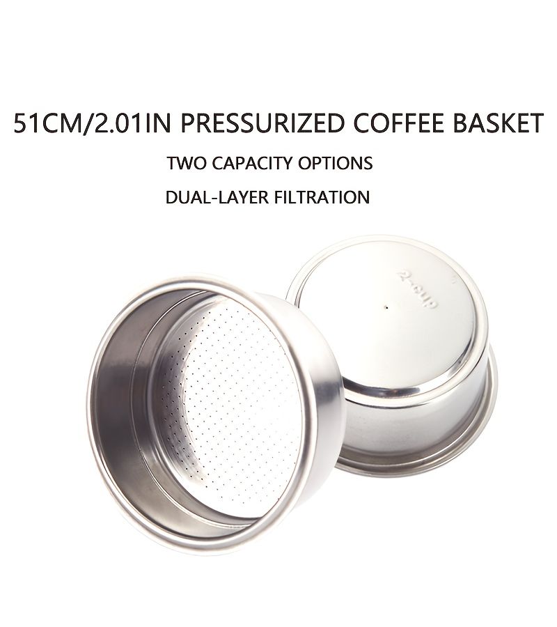 51 Mm 2 Inch Double Walled Stainless Steel Coffee Press With Reusable Coffee Filter Basket And Pressure Filter C 2pcs Model A Single Plus Double - Image 1