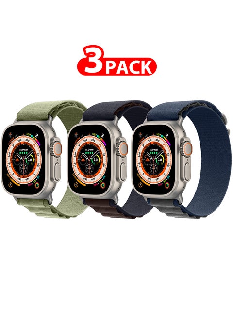 3 Packs For Watch Ultra Smartwatch with Rugged Titanium Case and Alpine Loop 49mm Fitness Tracker Precision GPS Action Button Extra Long Battery Life Multicolour