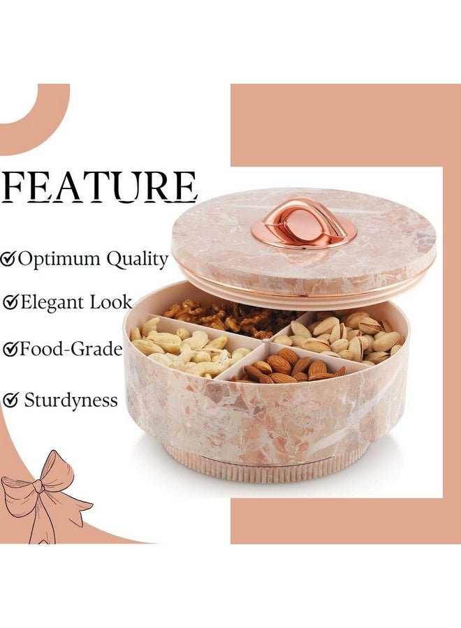 Nabhya Marble Print Revolving Round Shape 4 Section Multipurpose Dry Fruit Storage Container Set Box with Air-Tight Lid, Plastic Utility For Serving Sweets, Chocolates, Candy, Pickle & Kitchen (Beige) - Image 3