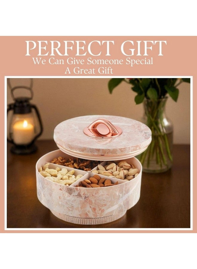 Nabhya Marble Print Revolving Round Shape 4 Section Multipurpose Dry Fruit Storage Container Set Box with Air-Tight Lid, Plastic Utility For Serving Sweets, Chocolates, Candy, Pickle & Kitchen (Beige) - Image 4