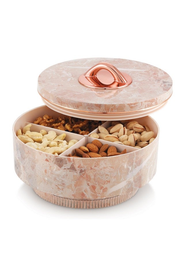 Nabhya Marble Print Revolving Round Shape 4 Section Multipurpose Dry Fruit Storage Container Set Box with Air-Tight Lid, Plastic Utility For Serving Sweets, Chocolates, Candy, Pickle & Kitchen (Beige) - Image 1