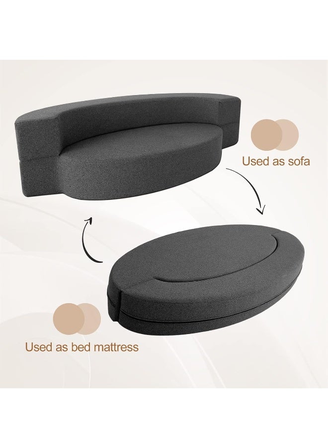 Poppins Home Nigoone Modern Folding Sofa Bed Couch Memory Foam with 2 Pillows Sleeper Sofa futon Couch for Bedroom Living Room Guests, Washable Set, Stylish Oval 76''L Ã— 41.5''D Ã— 10''H, Dark Gray  - Image 4