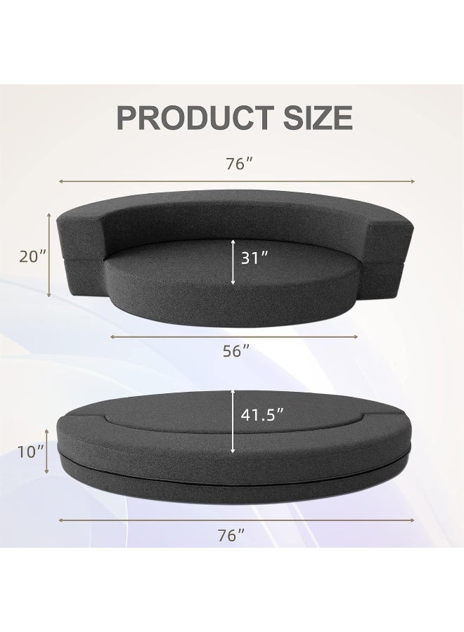 Poppins Home Nigoone Modern Folding Sofa Bed Couch Memory Foam with 2 Pillows Sleeper Sofa futon Couch for Bedroom Living Room Guests, Washable Set, Stylish Oval 76''L Ã— 41.5''D Ã— 10''H, Dark Gray  - Image 3