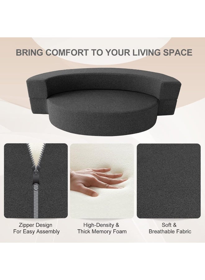 Poppins Home Nigoone Modern Folding Sofa Bed Couch Memory Foam with 2 Pillows Sleeper Sofa futon Couch for Bedroom Living Room Guests, Washable Set, Stylish Oval 76''L Ã— 41.5''D Ã— 10''H, Dark Gray  - Image 5