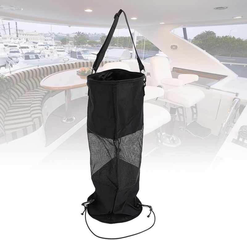 حاوية قمامة محمولة قابلة لإعادة الاستخدام من شبكة النايلون الأسود لصيد الأسماك والتخييم والأنشطة الخارجية - Image 4