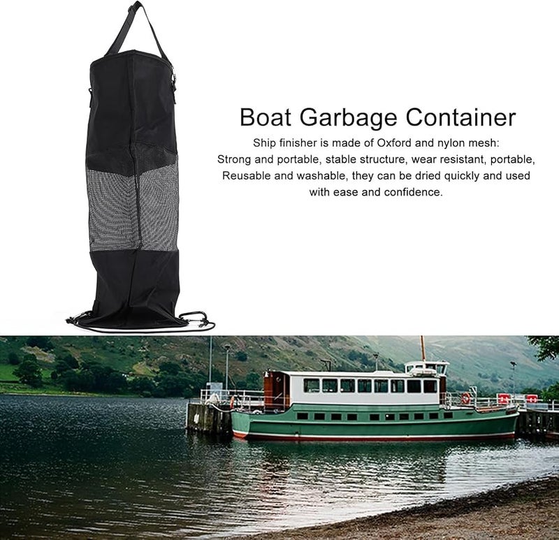 حاوية قمامة محمولة قابلة لإعادة الاستخدام من شبكة النايلون الأسود لصيد الأسماك والتخييم والأنشطة الخارجية - Image 3