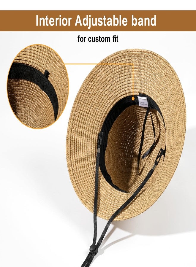 Pleneal Beach Sun Straw Hats for Women, UPF 50+ UV Sun Protection Wide Brim Summer Straw Hat Foldable Packable Roll up Cap, 9cm- Khaki & Beige, One size - Image 4