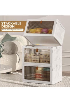XICEN 3 Tiers Collapsible Storage Cabinet, Stackable Storage Bins Container with Lids and Wheels, Clothes Shoes Snacks Toys Storage Boxes, 3 Tier Folding Closet Organizer for Living Room, Kitchen, Bedroom, Dorm  - Image 2