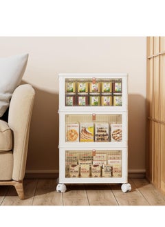 XICEN 3 Tiers Collapsible Storage Cabinet, Stackable Storage Bins Container with Lids and Wheels, Clothes Shoes Snacks Toys Storage Boxes, 3 Tier Folding Closet Organizer for Living Room, Kitchen, Bedroom, Dorm  - Image 4