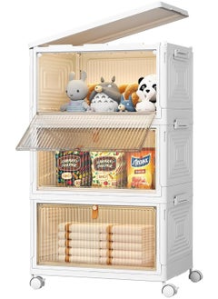 XICEN 3 Tiers Collapsible Storage Cabinet, Stackable Storage Bins Container with Lids and Wheels, Clothes Shoes Snacks Toys Storage Boxes, 3 Tier Folding Closet Organizer for Living Room, Kitchen, Bedroom, Dorm  - Image 1