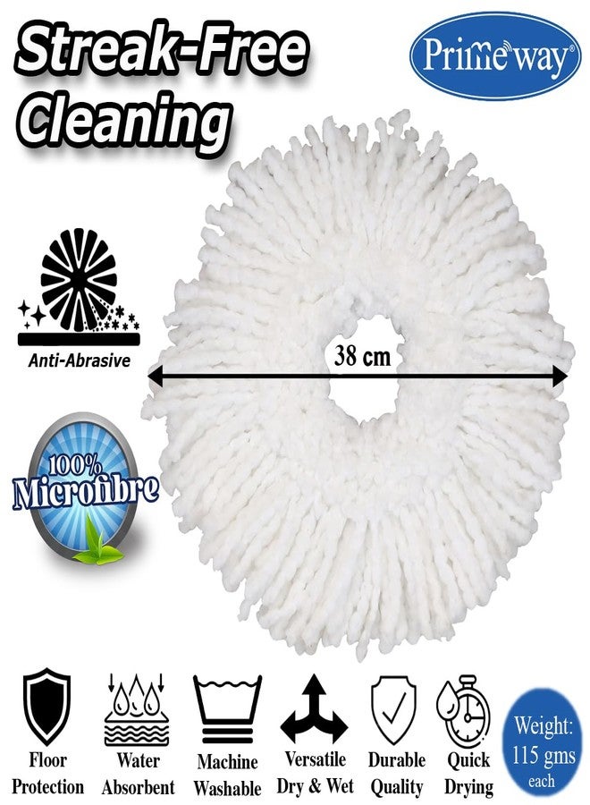 Primeway® Polyester Microfibre 360˚ Replacement Mop Head Refill | 16cm Ring | 115 Grams Each | Pack of 2 (Blue Ring, White Bristles, 38cm) - Image 2