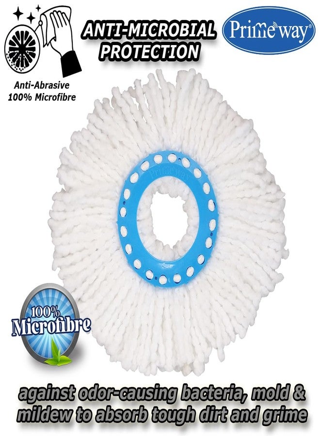 Primeway® Polyester Microfibre 360˚ Replacement Mop Head Refill | 16cm Ring | 115 Grams Each | Pack of 2 (Blue Ring, White Bristles, 38cm) - Image 5