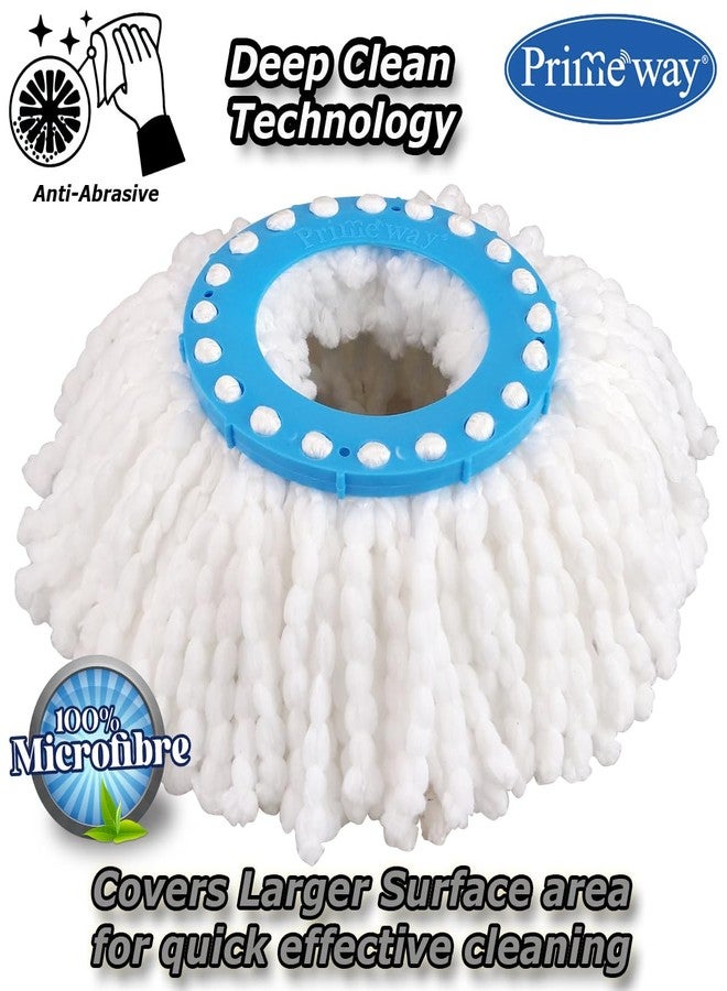 Primeway® Polyester Microfibre 360˚ Replacement Mop Head Refill | 16cm Ring | 115 Grams Each | Pack of 2 (Blue Ring, White Bristles, 38cm) - Image 3