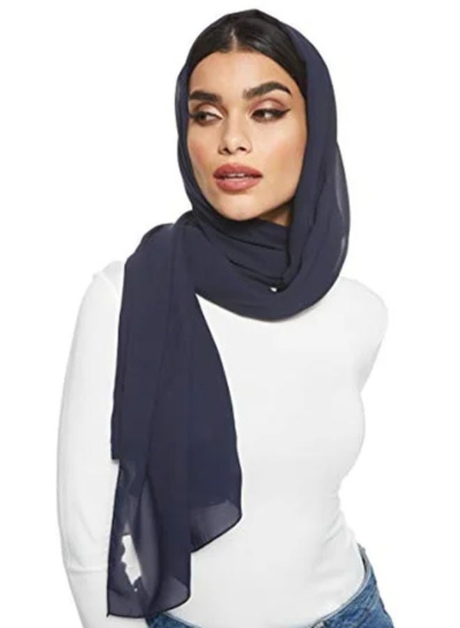 SHOPI حجاب شيلة شيفون صلب أزرق بحري - Image 1