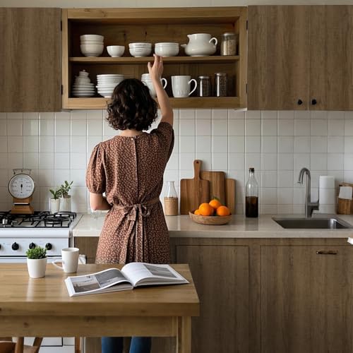 Abyssaly Wood Vinyl Wrap Contact Paper, Dark Brown Peel and Stick Wallpaper Self Adhesive Countertop for Kitchen Cabinet, Wood Grain Counter Top Cover Waterproof Wall Paper Sticker 15.7''x118'' - Image 2