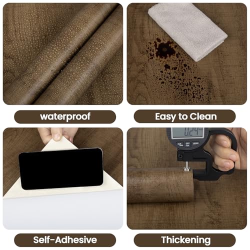 Abyssaly Wood Vinyl Wrap Contact Paper, Dark Brown Peel and Stick Wallpaper Self Adhesive Countertop for Kitchen Cabinet, Wood Grain Counter Top Cover Waterproof Wall Paper Sticker 15.7''x118'' - Image 3