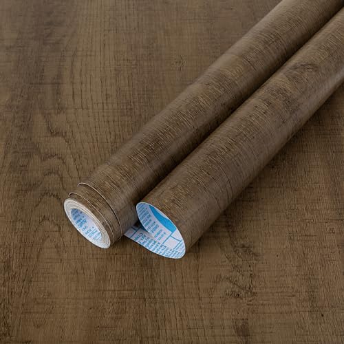 Abyssaly Wood Vinyl Wrap Contact Paper, Dark Brown Peel and Stick Wallpaper Self Adhesive Countertop for Kitchen Cabinet, Wood Grain Counter Top Cover Waterproof Wall Paper Sticker 15.7''x118'' - Image 1