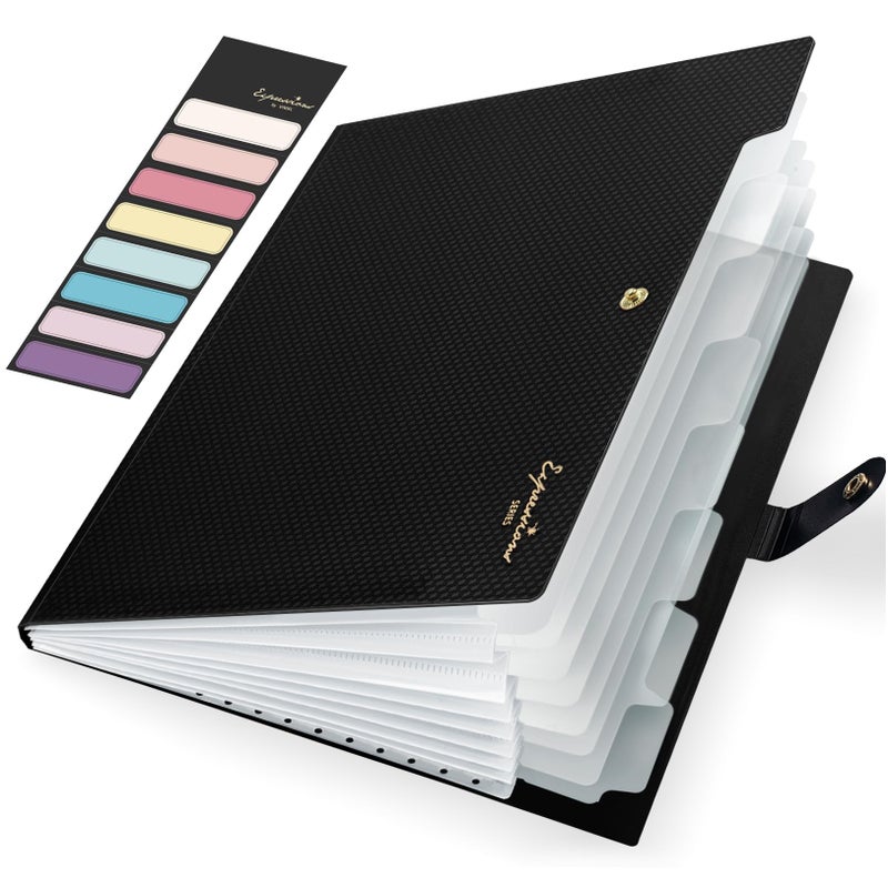 Sooez Accordion File Organizer, Letter Size Expanding File Folder with Labels, 8 Pocket Folders for Document, Portable Paper Bill Receipt Organizer for Home School Office Supplies, A4 Size, Black - Image 1