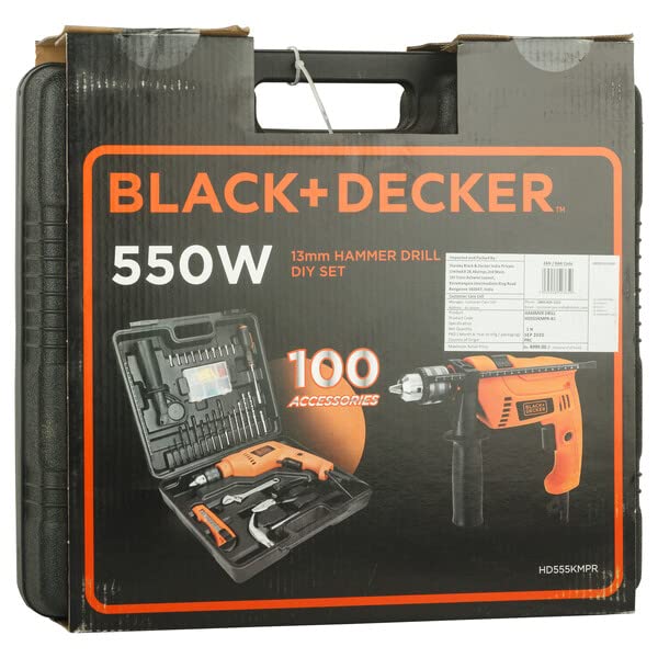 BLACK+DECKER HD555KMPR-B1 13mm 550Watt Hammer Drill and Hand Tools Kit for Home,DIY and Professional use -100 pc - Image 5