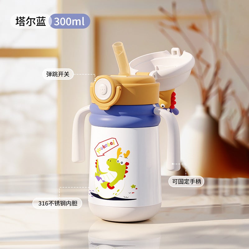 Baby insulation cup baby drinking cup over 6 months old special suction tube cup childrens insulation bottle Tal Blue-Standard (Gravity Ball)
