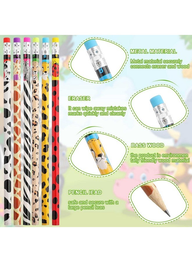 زهاو 36 قطعة من أقلام الرصاص ذات الطابع الغابي بطبعات الحيوانات مع ممحاة أقلام السفاري الخشبية، هدايا بالجملة لحفلات أعياد الميلاد على شكل حيوانات الغابة - Image 2